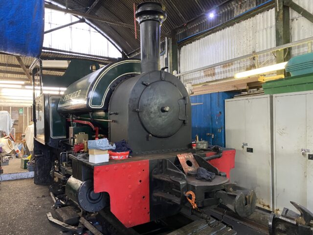 Steam locomotive Premier at the back of the engine shed.